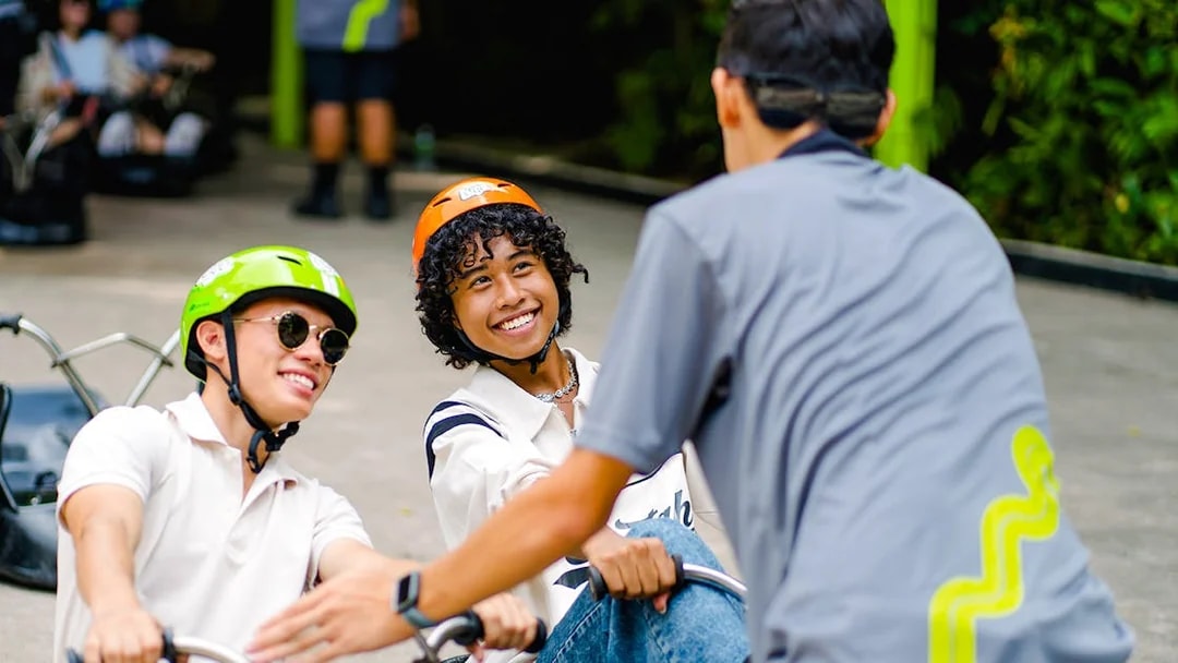 Friends enjoying the Skyline Luge ride in Singapore.