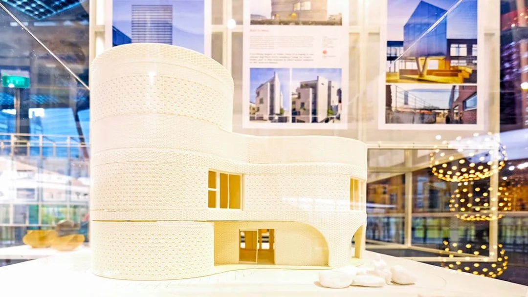 Model of architectural design at Red Dot Design Museum, Singapore.