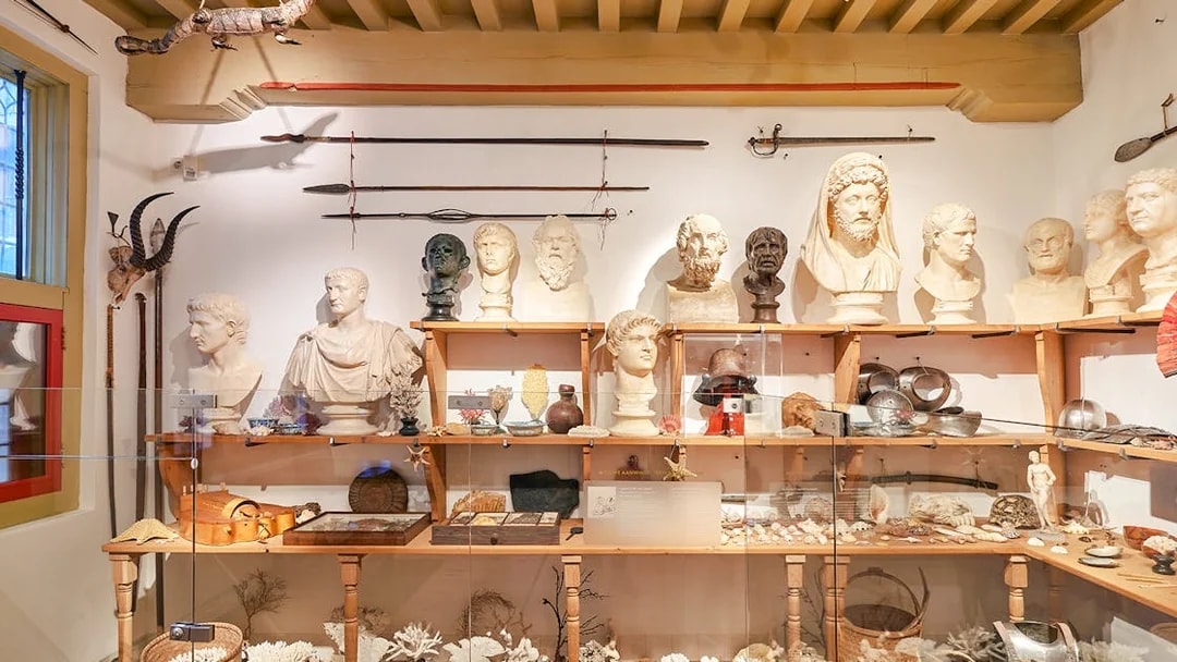 Busts and artifacts displayed at the Rembrandt House Museum, Amsterdam.