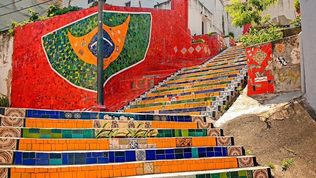 Colorful tiled steps of Escadaria Selarón in Rio de Janeiro.