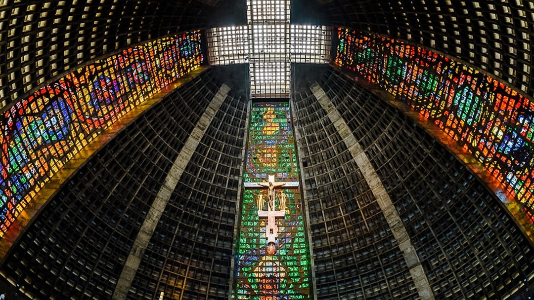 Stained glass windows inside Rio de Janeiro's Metropolitan Cathedral.