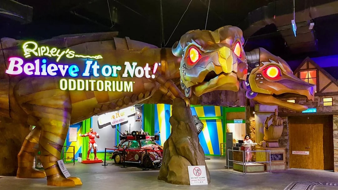 Ripley’s Believe It or Not! Odditorium entrance with dragon sculpture at Adventureland.