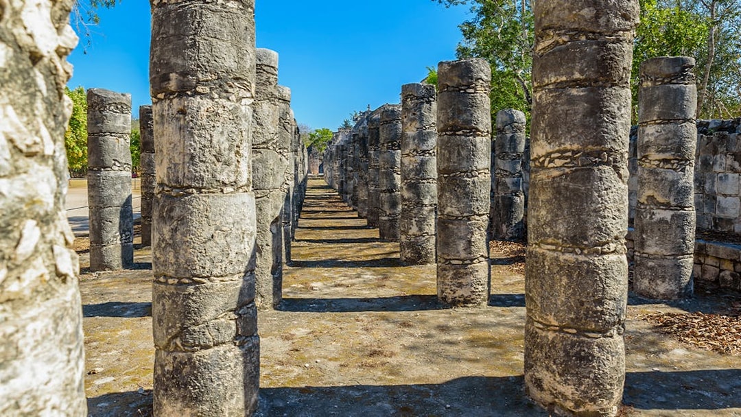 Columns in the Temple of a Thousand Warriors, Chichen Itza, Yucatan, Mexico.