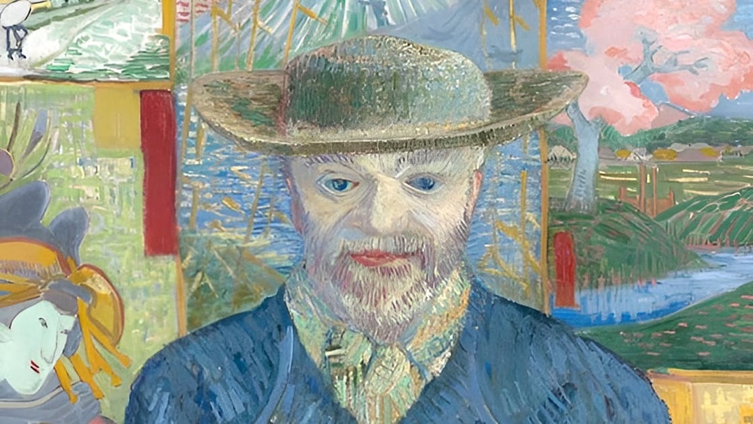 Portrait painting with a man in a hat at Rodin Museum & Sculptures Garden.