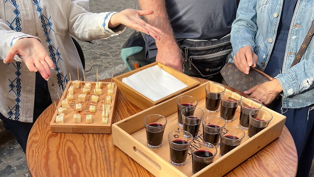 Wine tasting with cheese samples in Rome.