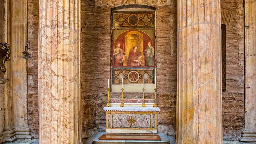 Pantheon Chapel of the Madonna of Clemency altar with fresco in Rome.