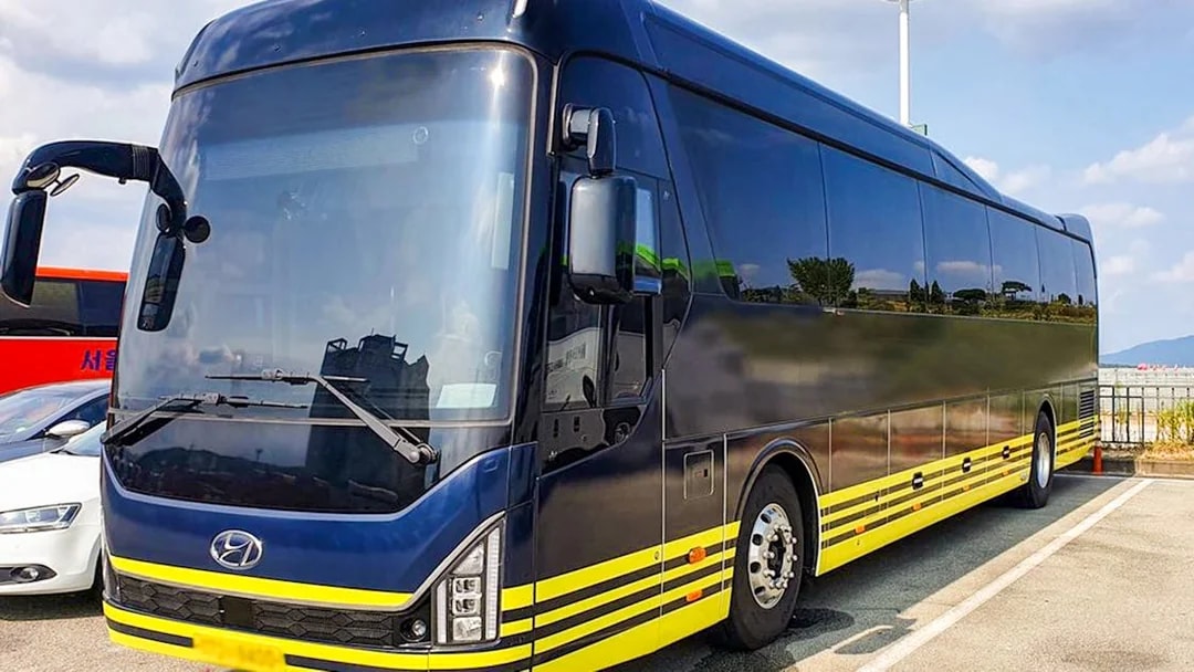 Tour bus for Nami Island Day Tour in Seoul parking area.