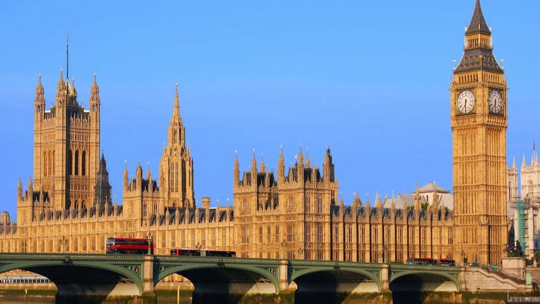 Big Ben and Palace of Westminster with Westminster Bridge in London.