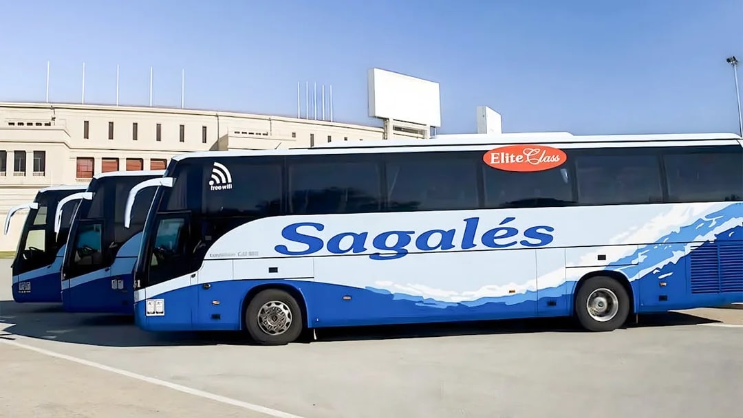 Bus at Girona Airport for transfer to Barcelona City Center.