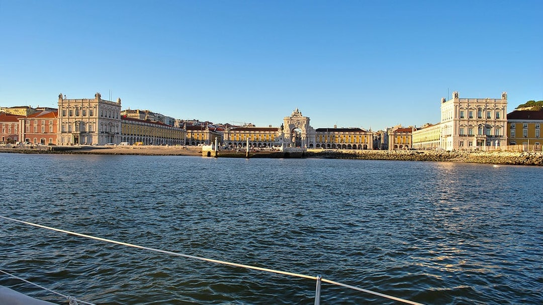 Lisbon's Praça do Comércio viewed from a Tagus River cruise.