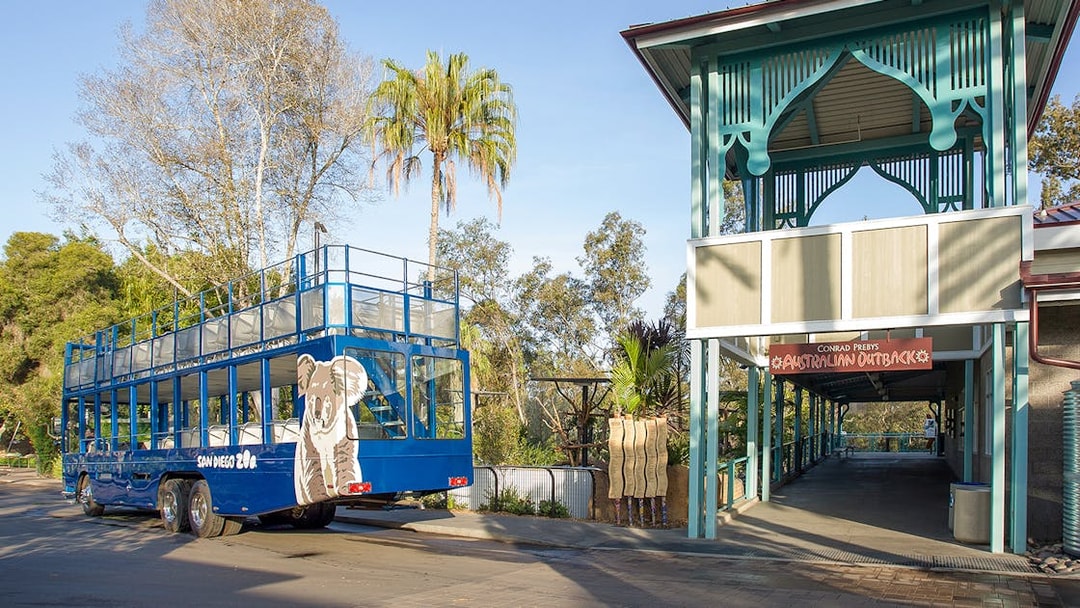 San Diego Zoo tour bus near Conrad Prebys Australian Outback entrance.