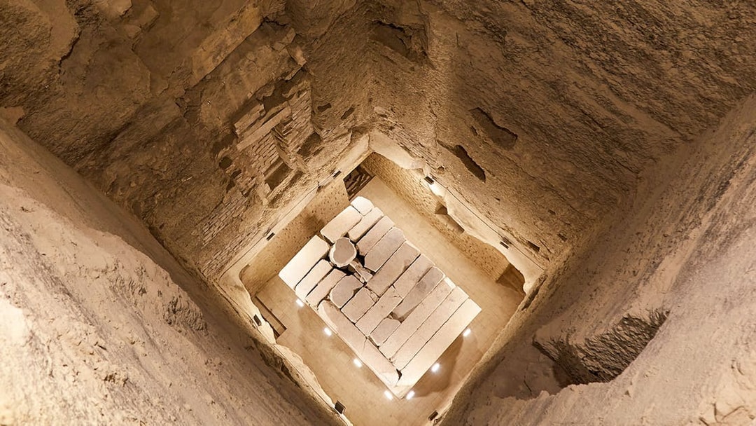 Step Pyramid of Djoser interior chamber, Saqqara, Egypt, showing stone blocks.