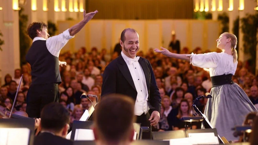 Conductor and performers at Mozart & Strauss concert in Schönbrunn Palace, Vienna.