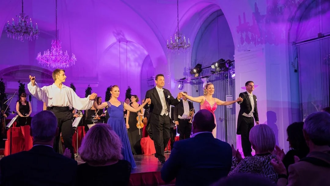 Performers taking a bow at a Mozart & Strauss concert in Schönbrunn Palace, Vienna.