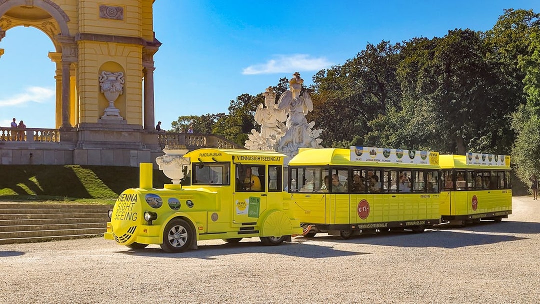 Panorama train at Schönbrunn Palace, Vienna, with Gloriette in the background.