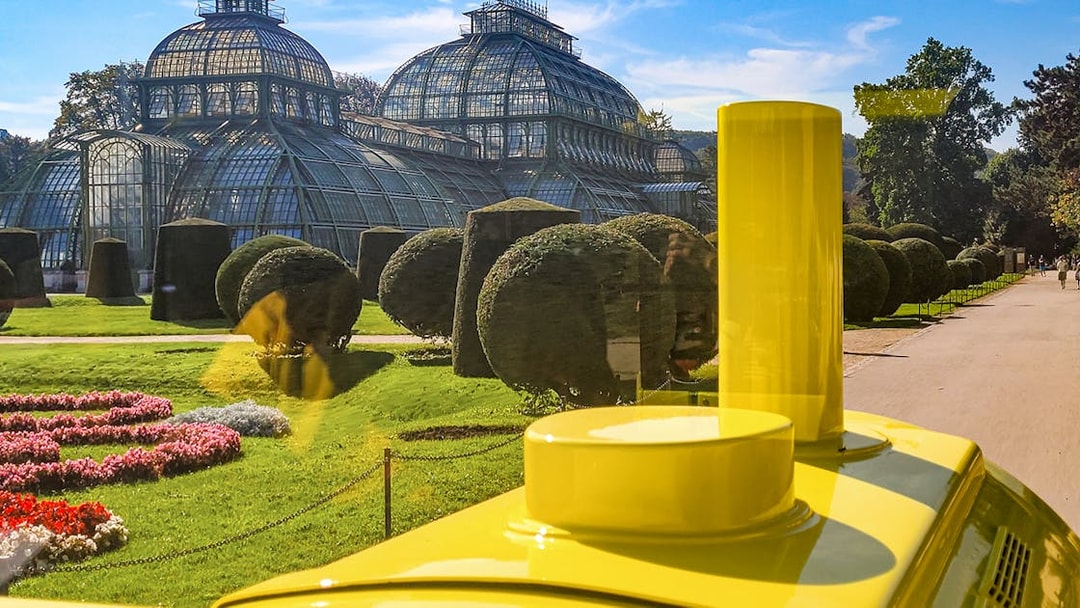 Panorama Train view of Schönbrunn Palace gardens and Palm House, Vienna.