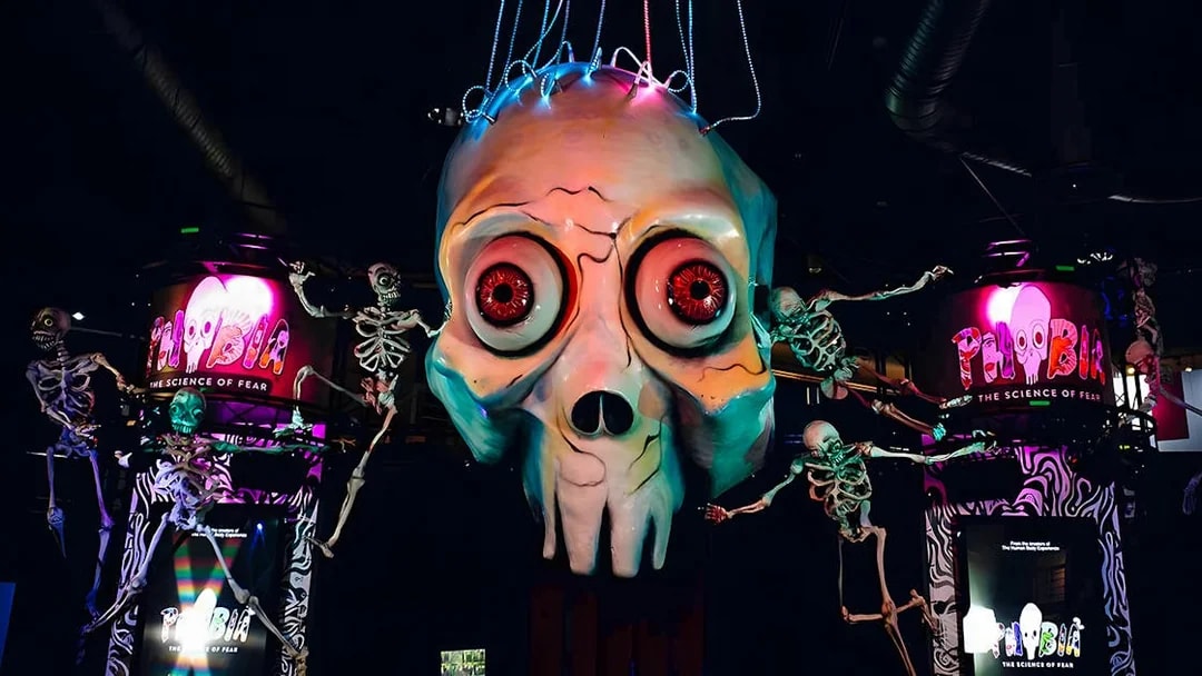 Giant skull and skeletons at Phobia exhibit, Science Centre Singapore.