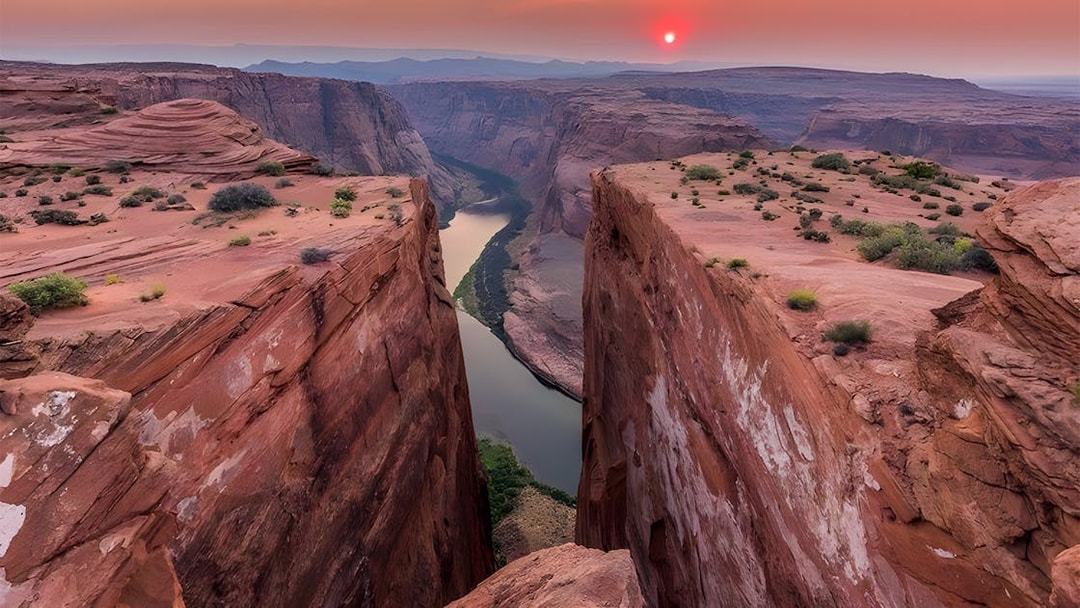 Secret Antelope Canyon view with river and sunset at Horseshoe Bend.