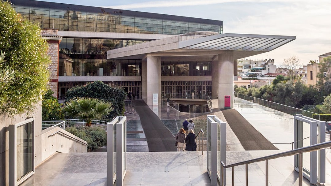 Visitors entering the Acropolis Museum in Athens, Greece.
