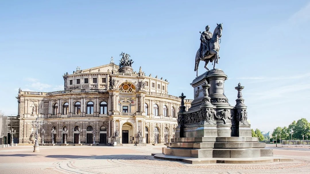 Semperoper and King John statue in Dresden, Germany.