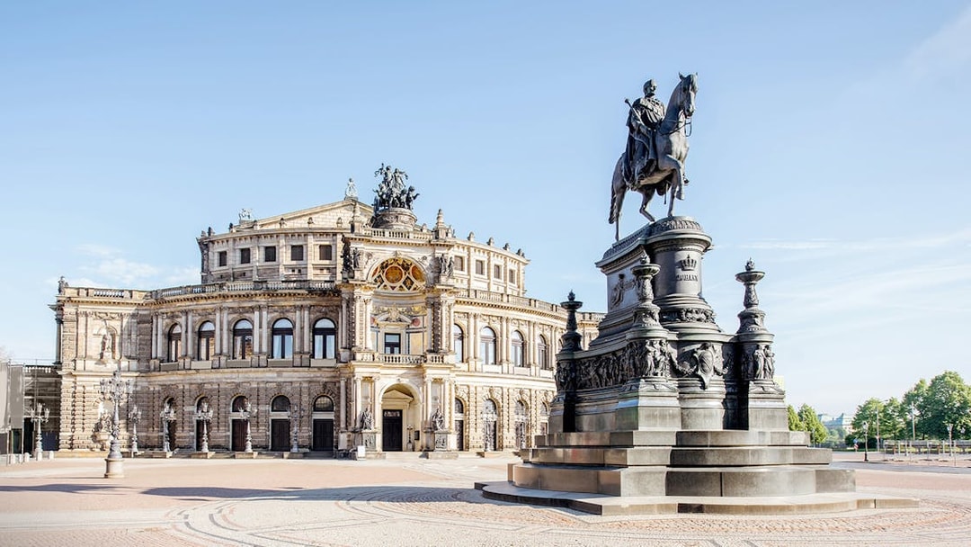 Semperoper and King John statue in Dresden, Germany.