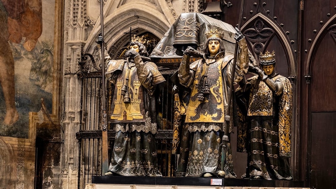Tomb of Christopher Columbus inside Seville Cathedral, Spain.