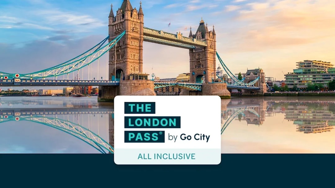 Tower Bridge in London with The London Pass logo.