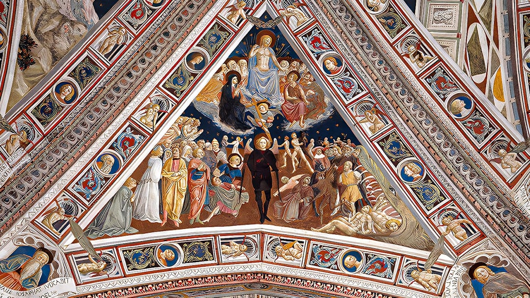 Siena Duomo fresco depicting religious figures and scenes, part of OPA SI Pass tour.