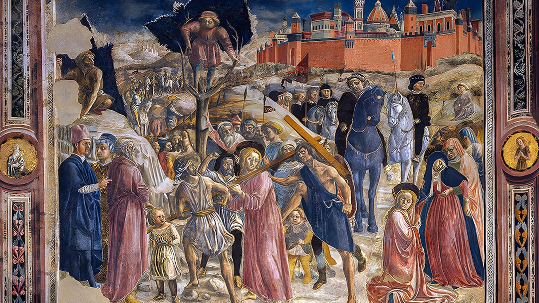 Fresco depicting biblical scene inside Siena Cathedral, Italy.