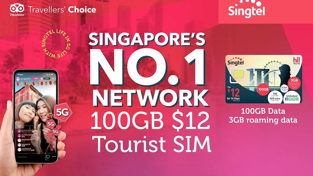 Singtel Tourist SIM card offer with 100GB data for $12 in Singapore.