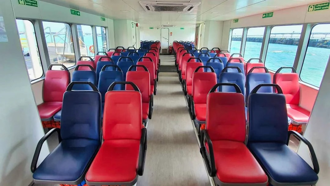 Interior seating of Singapore ferry to Kusu Island and St John's Island.
