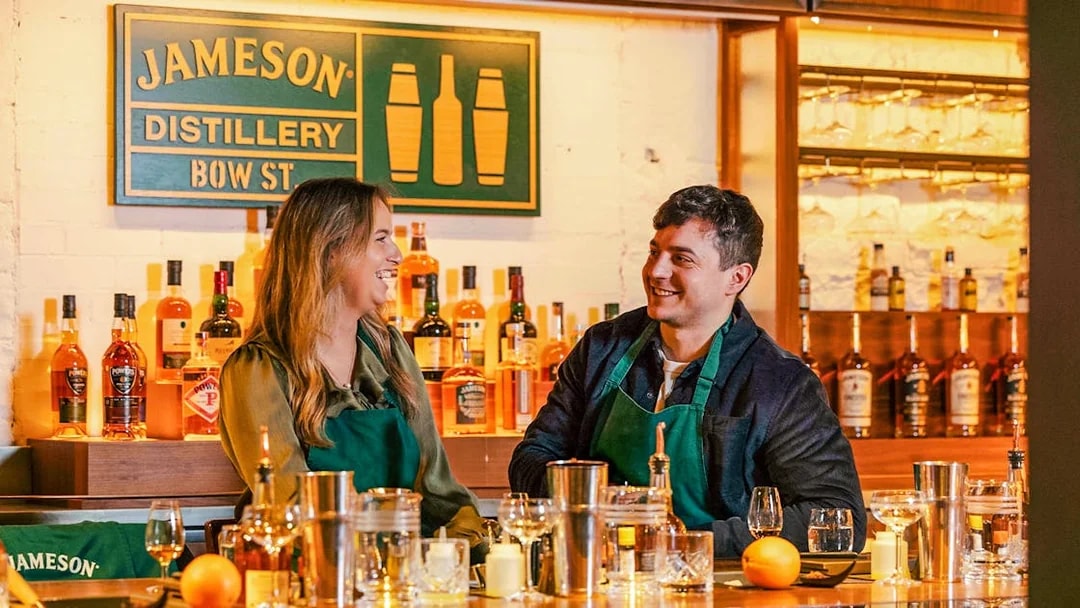 Visitors enjoying a tasting experience at Jameson Distillery Bow St.