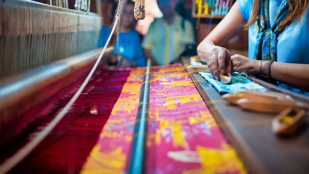 Weaving demonstration at Silk Museum in Valencia.