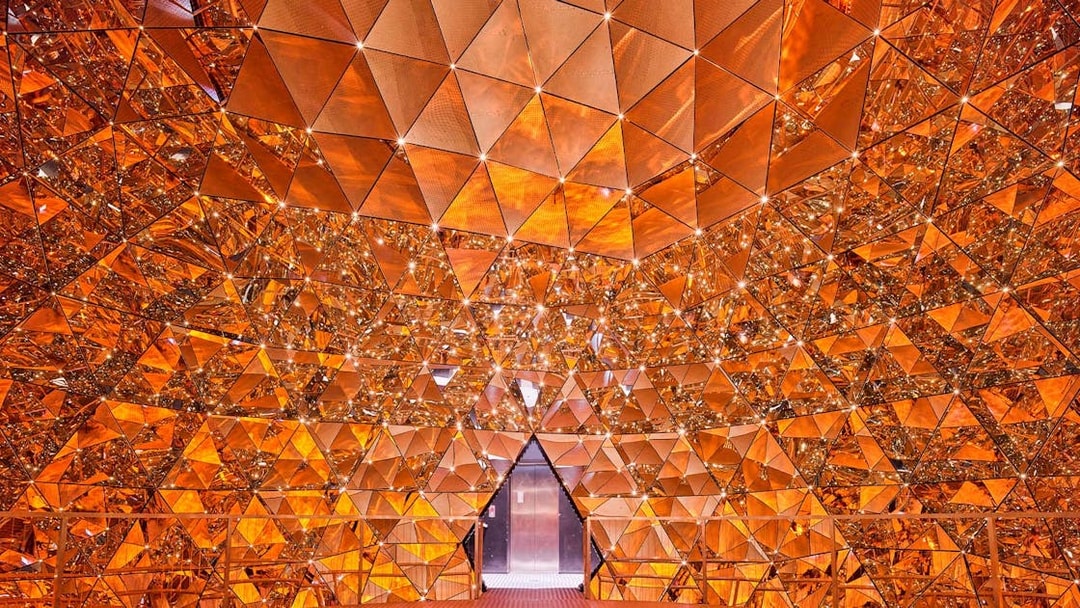 Geometric crystal installation at Swarovski Crystal Worlds, Austria.