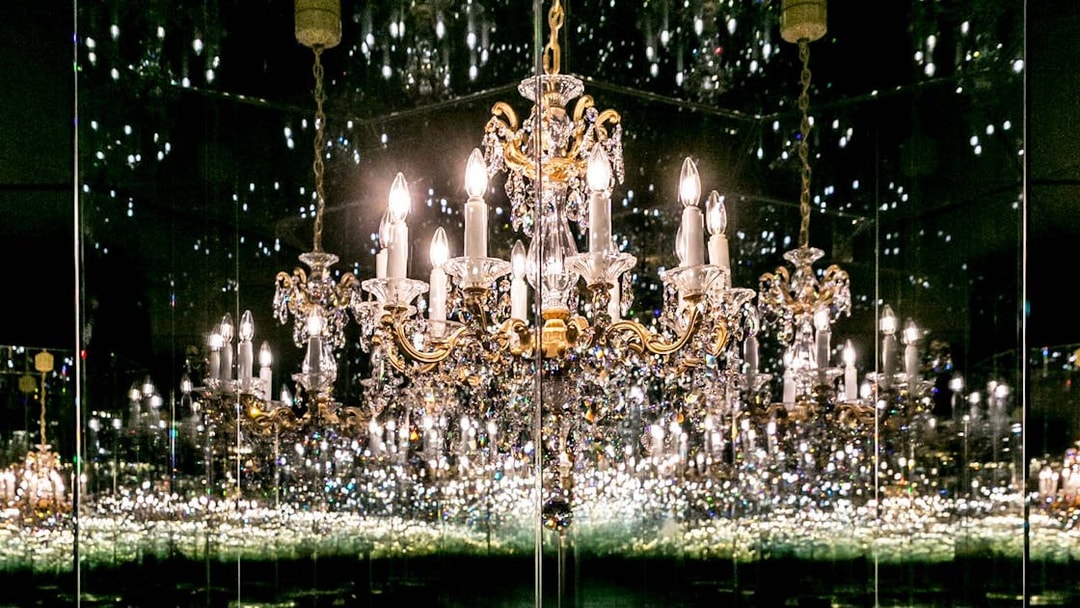 Chandelier art installation at Swarovski Crystal Worlds entrance, Innsbruck.