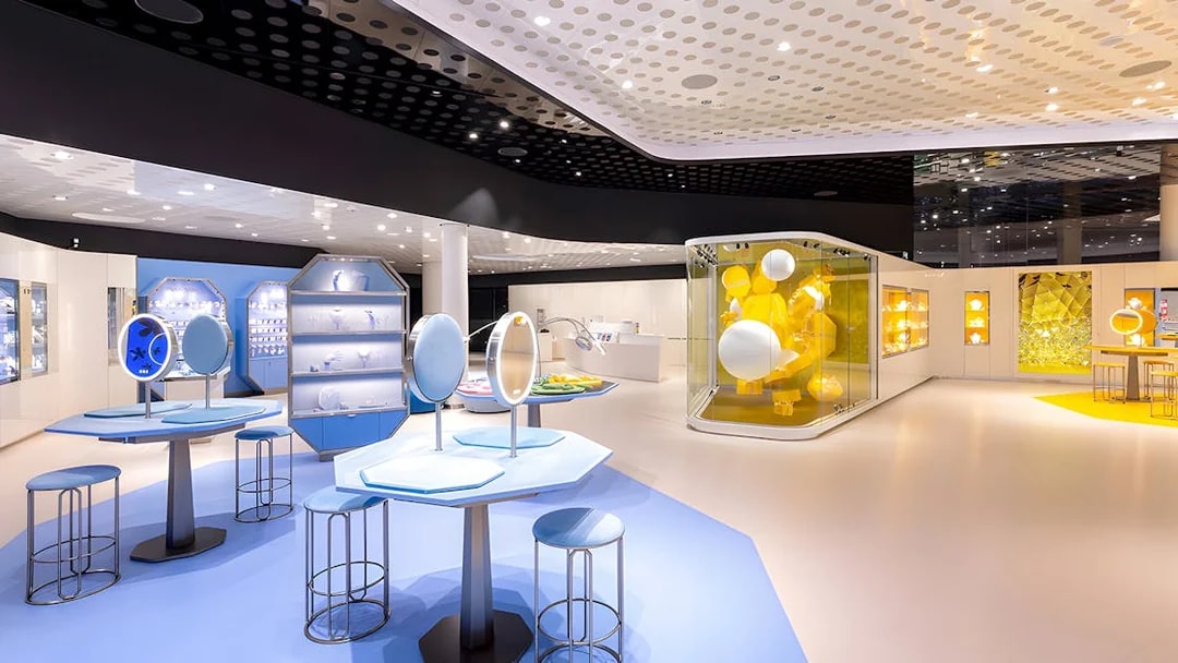 Interactive exhibits at Swarovski Crystal Worlds, showcasing modern design and vibrant displays.