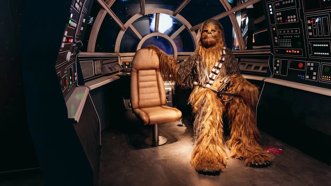 Chewbacca figure in spaceship cockpit at Wax Museum Barcelona.