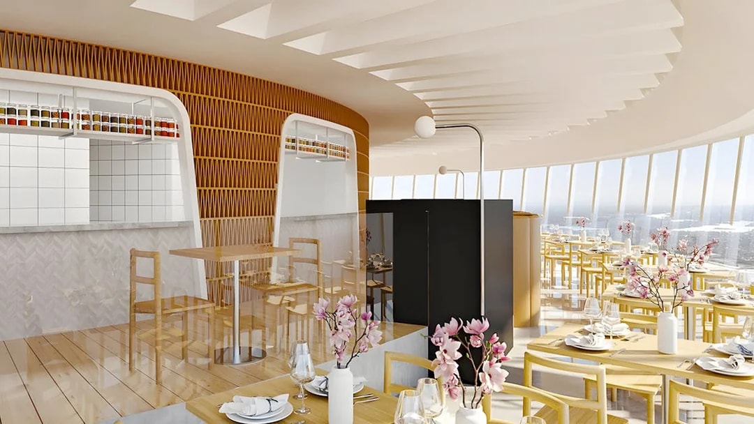 SkyFeast dining area with panoramic views at Sydney Tower.