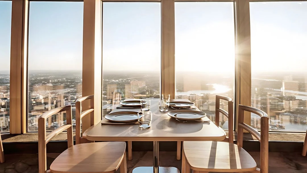 Dining table with city view at SkyFeast, Sydney Tower.