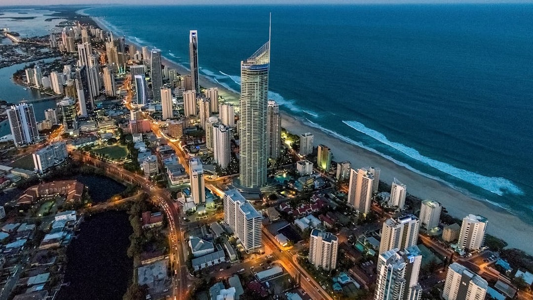 Aerial view of Gold Coast skyline with SkyPoint Observation Deck, Australia.