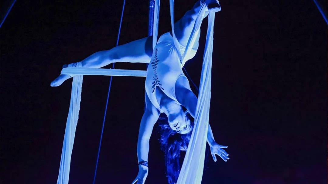 Aerial performer at Sparty bath party in Budapest.