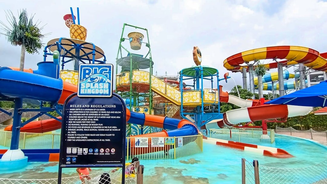 Water slides and play area at Splash Out Langkawi Water Theme Park.