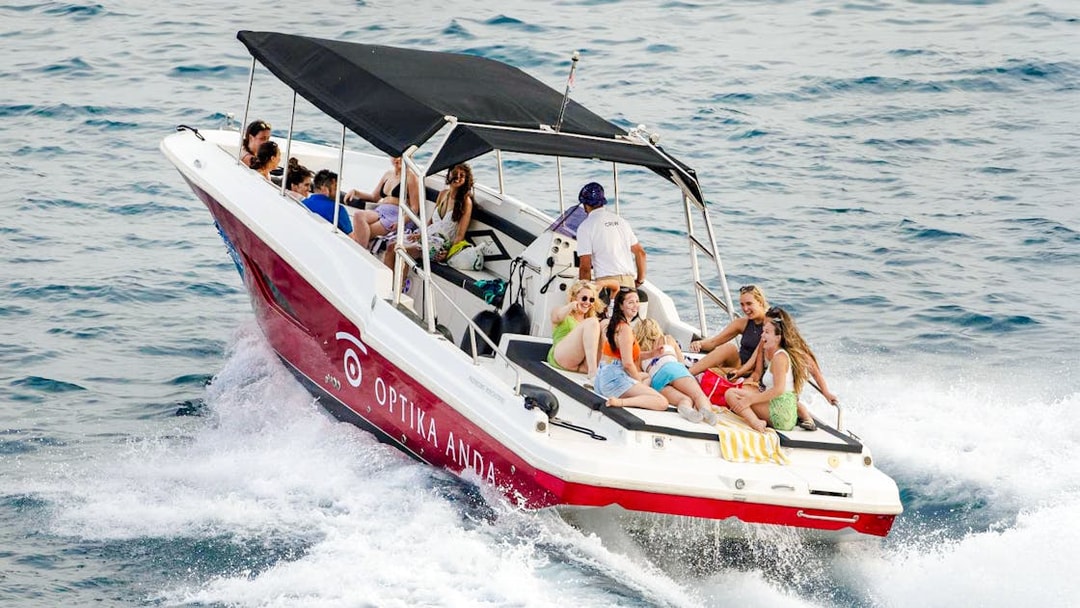 Speedboat with tourists heading to Blue Caves, Croatia.