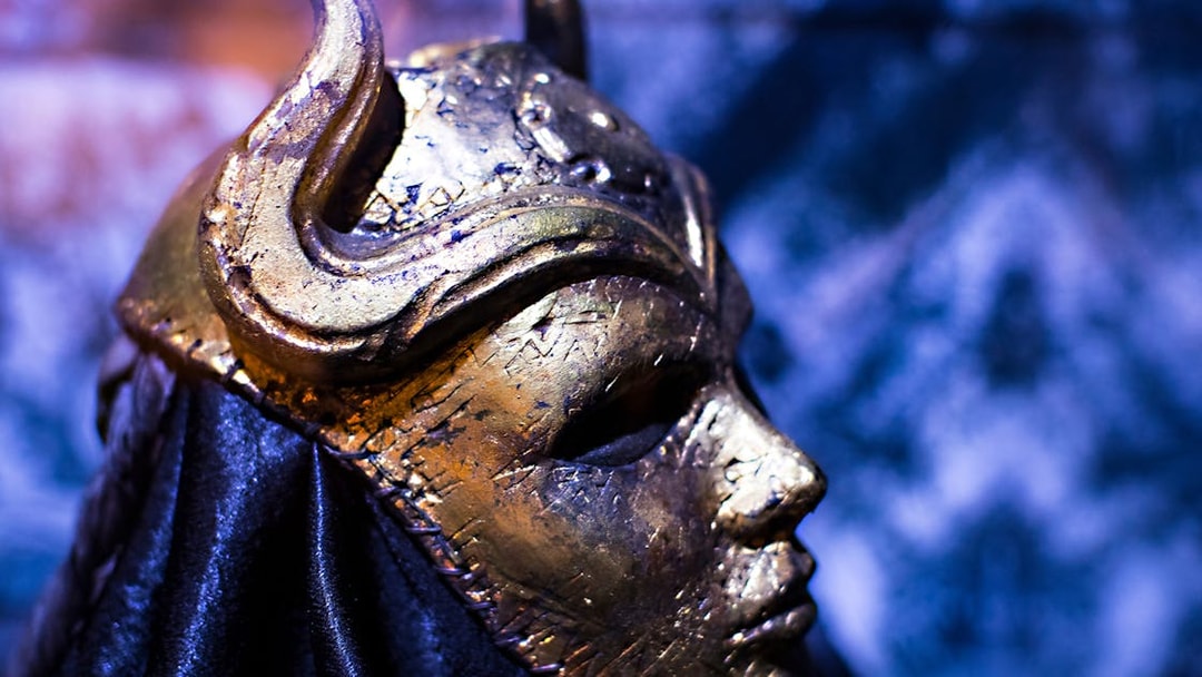Golden horned mask from Game of Thrones tour in Diocletian's Cellar, Split.