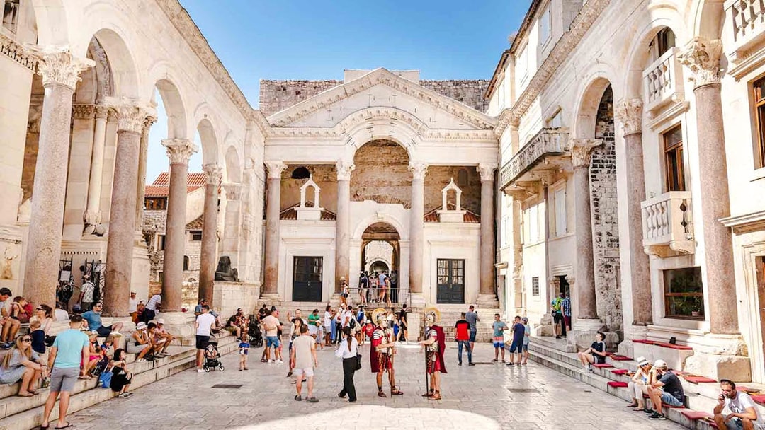 Diocletian's Palace courtyard with tourists, Split Panoramic Bus Tour.
