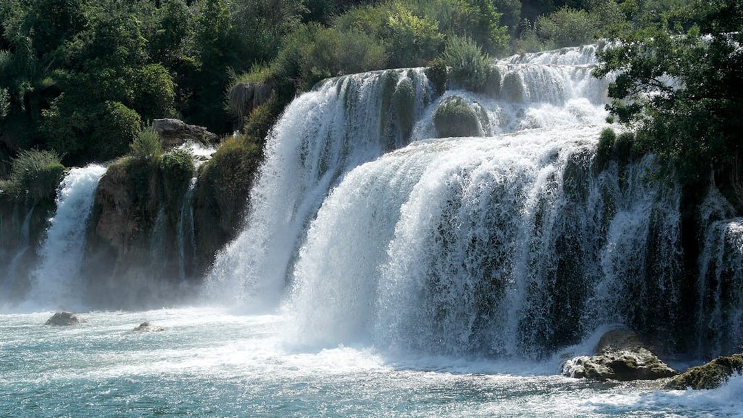 Waterfalls at Krka National Park during a tour from Split, Croatia.