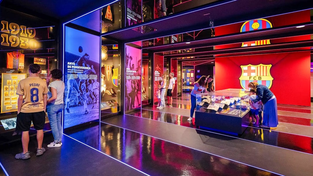 Visitors exploring exhibits at the Barça Museum in Spotify Camp Nou.