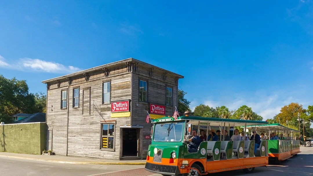 St. Augustine Old Town Trolley passing Potter's Wax Museum.