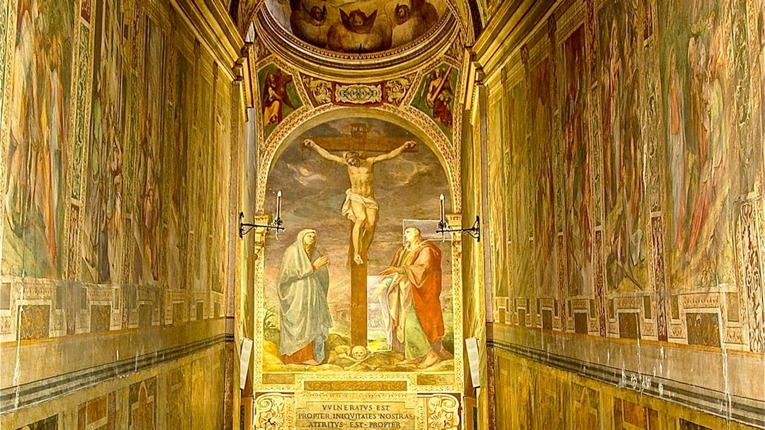 Fresco of crucifixion scene inside St. John Lateran Basilica, Rome.
