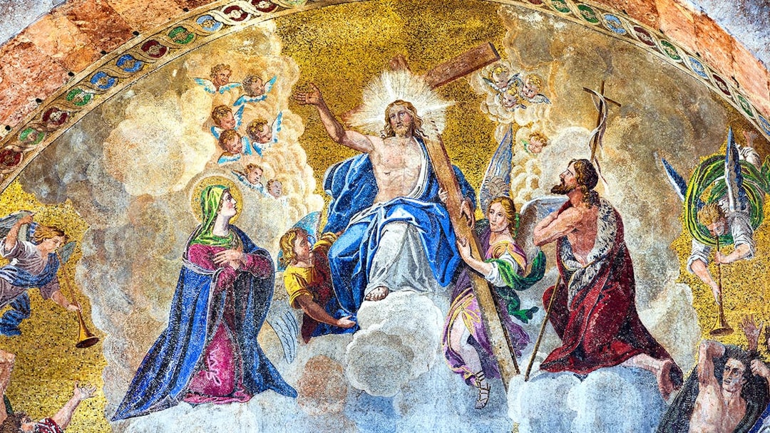 Mosaic of religious figures in St. Mark’s Basilica, Venice, part of the Skip-the-Line tour.